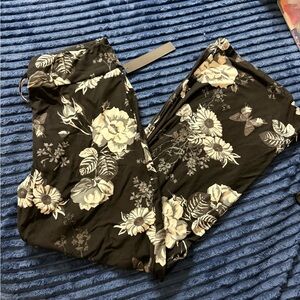 Floral Black and White Pants